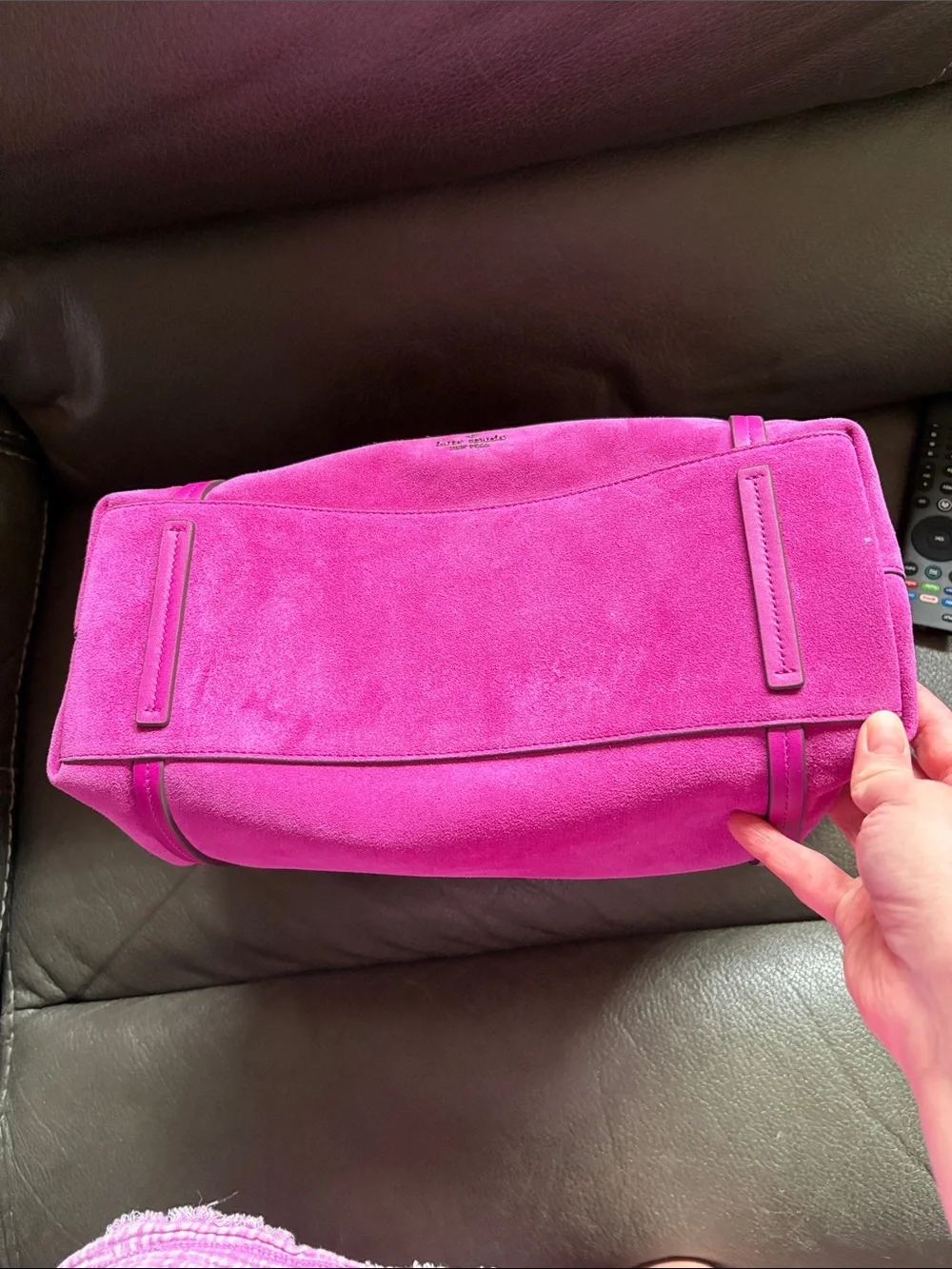 Kate spade beet color zip tote in suede material